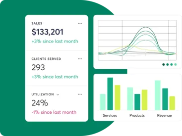 A collage showing business reporting software for day spas