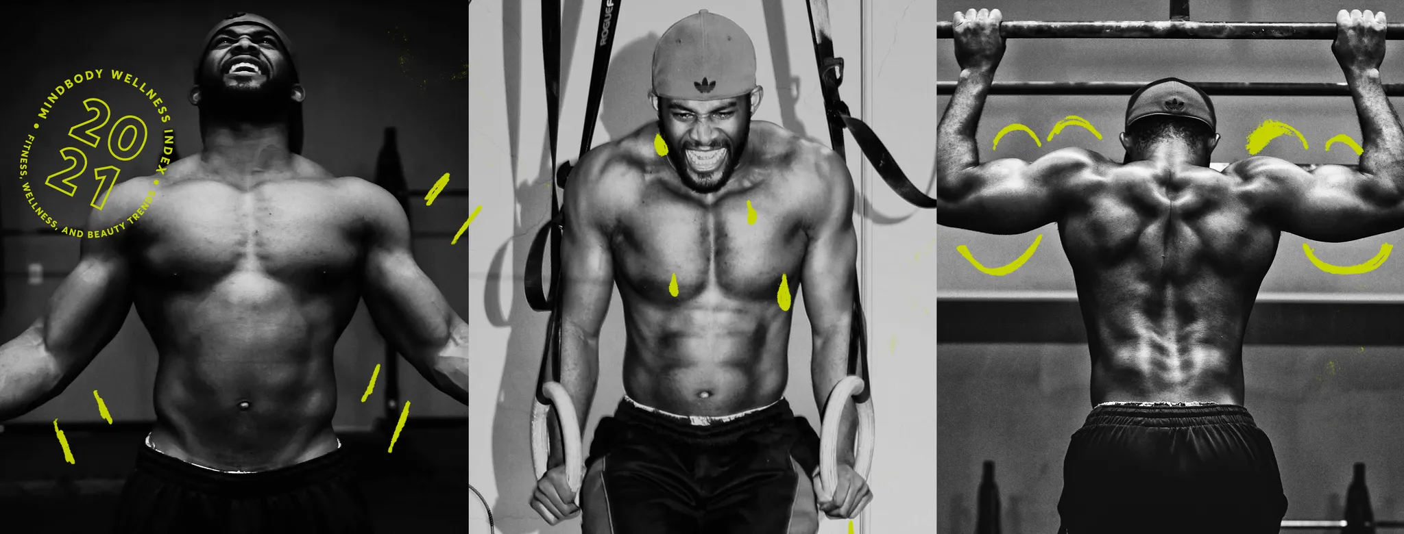 Man Working Out in the Gym with Mindbody Wellness Index Logo
